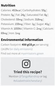 Eco label by My Emissions embeded within WP Recipe Maker recipe card